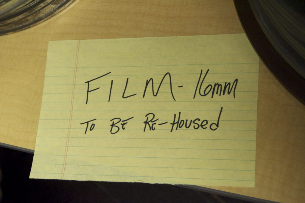 Note that reads, "Film - 16mm to be re-housed." CAW Richmond, 2013