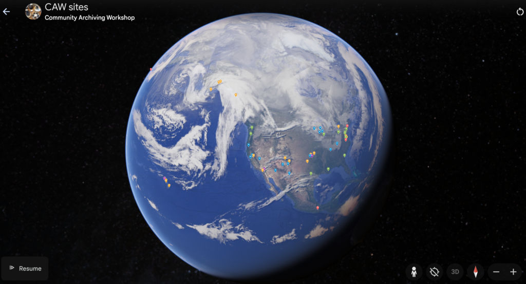 Screenshot of Map of CAWs in GOogle Earth.